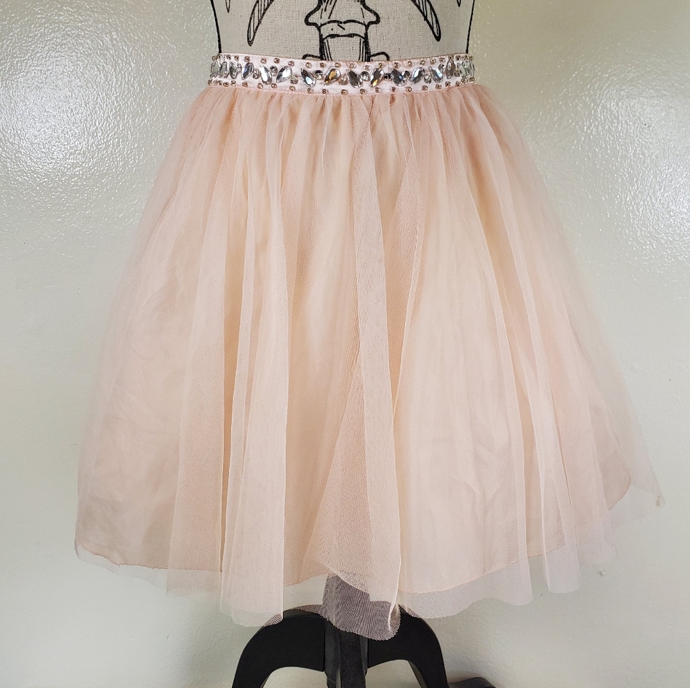 (NEW) My Michelle Ballerina Pink Tulle Skirt Rhinestone Detailed Belt Size 3